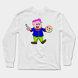 Pig as Painter with Brush & Paint Long Sleeve T-Shirt